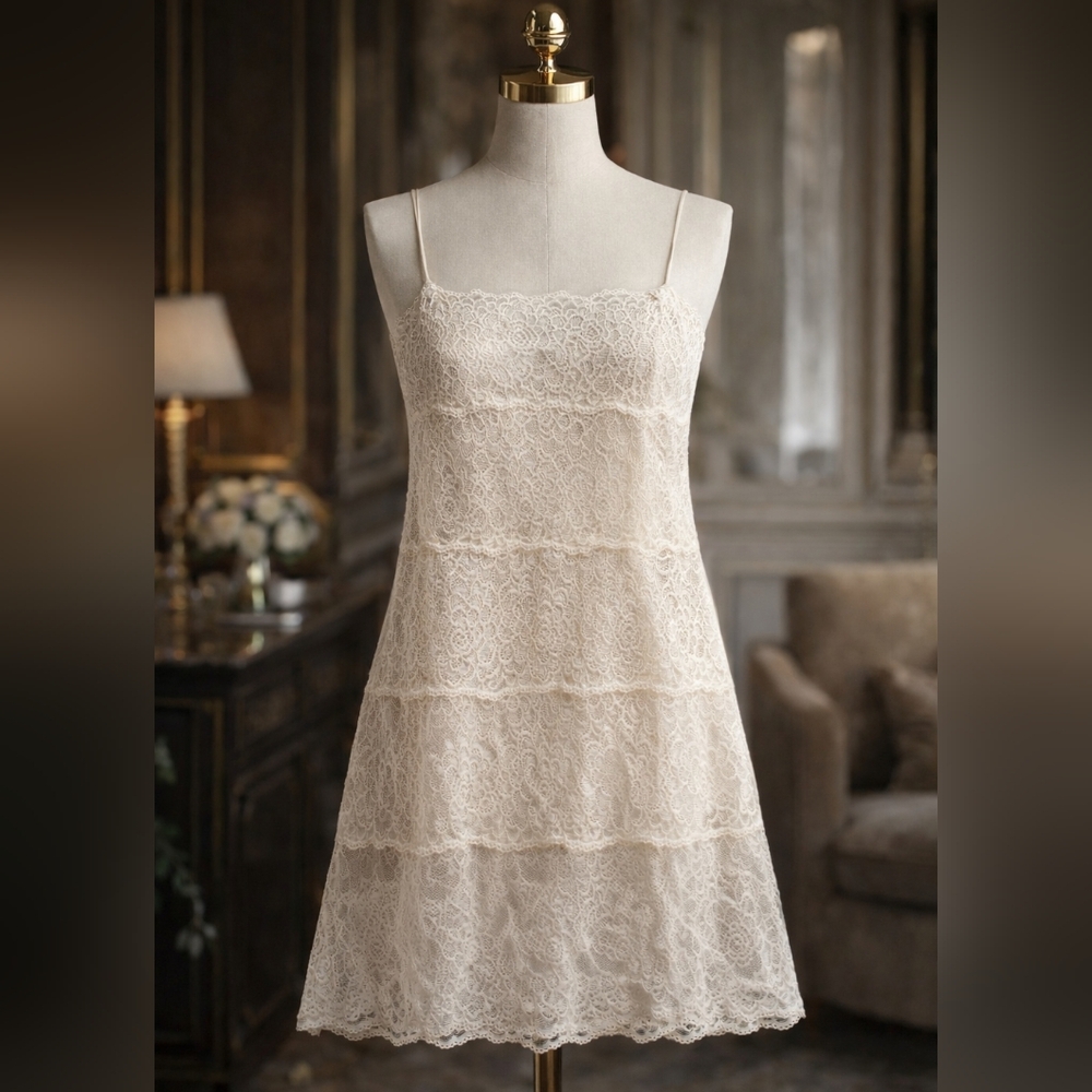 Josie Natori Ivory Lace Slip, Chemise, M, Bridal, Layering, Luxe, Ethereal